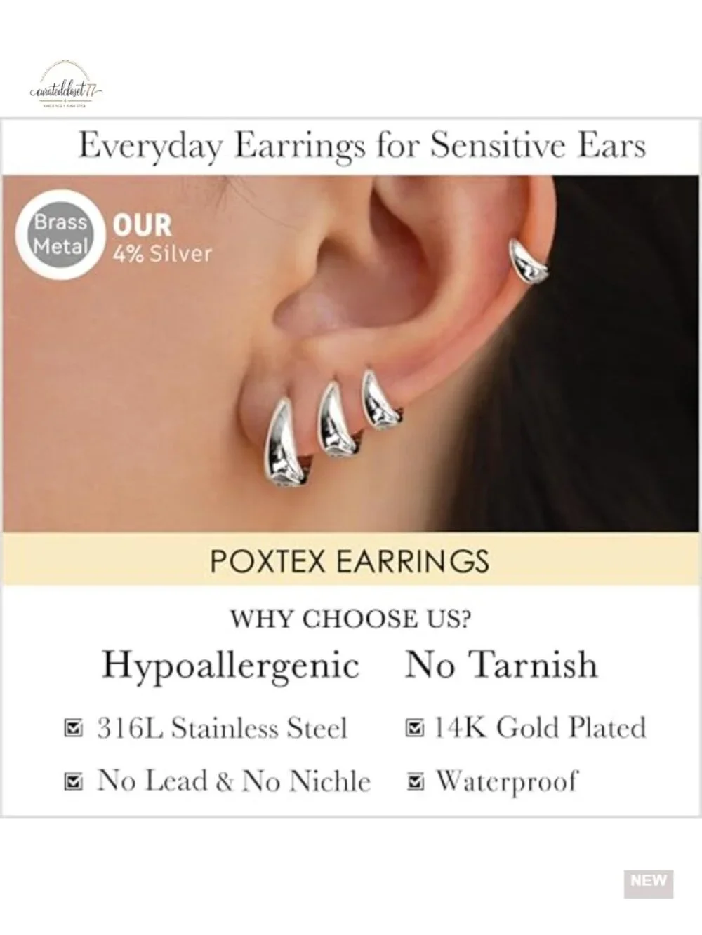 14K Gold Plated Hypoallergenic Huggie Hoop Earrings Set for Sensitive Ears,